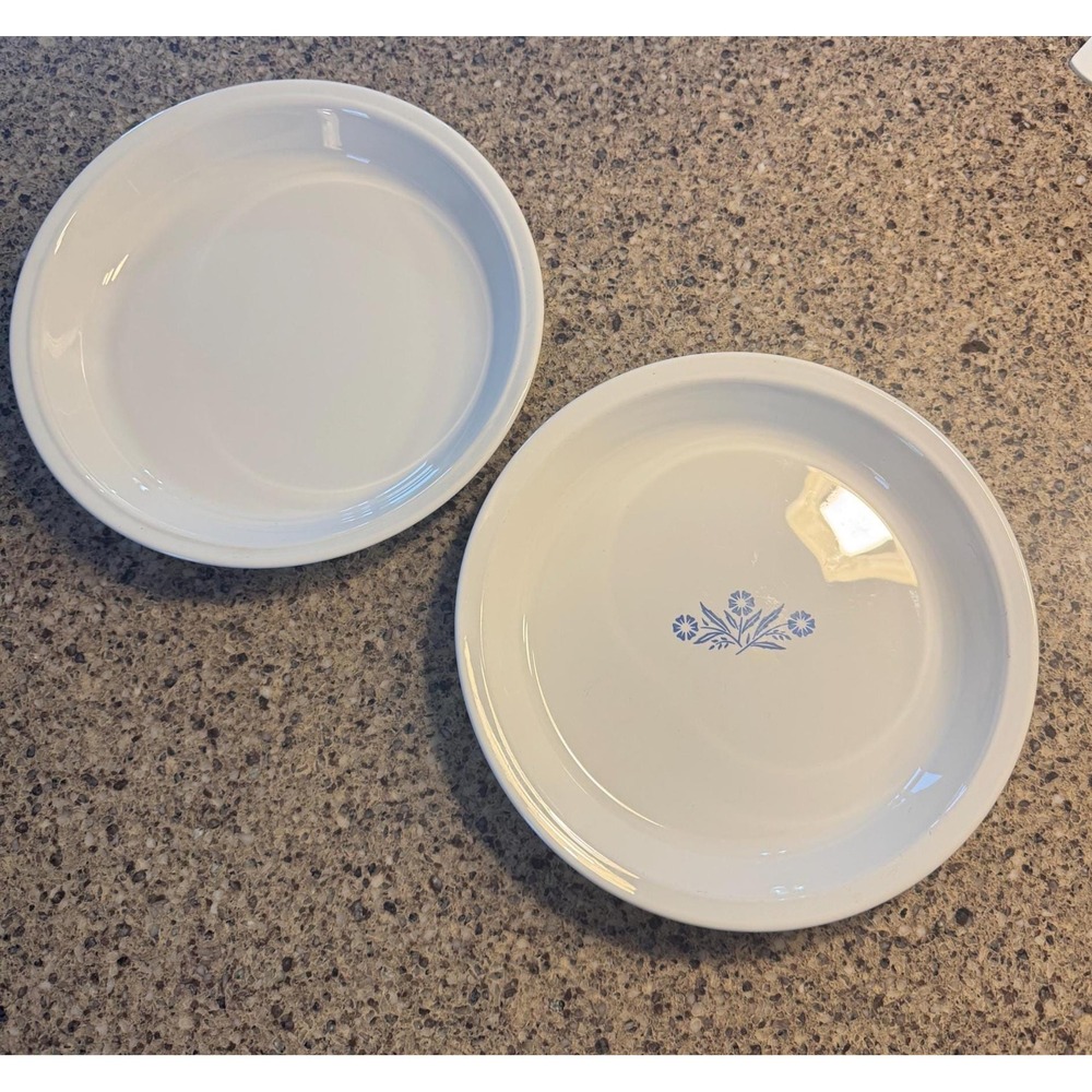 2 Corning Ware French White & Cornflower Pie Plate Dish 9 inch P309 VTG Clean!